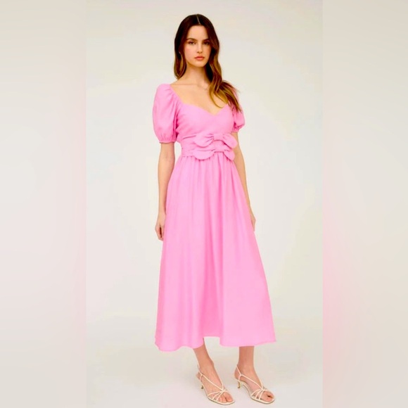 Blu pepper Pink Front Bow Sweetheart Neckline Midi Dress size L NWT - Picture 1 of 15